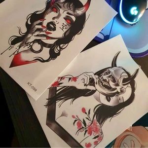 2 sheets Of Realistic Evil Girl Temporary Tattoo.